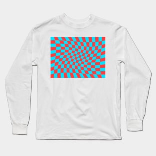 Twisted Checkered Square Pattern - Blue & Red Long Sleeve T-Shirt